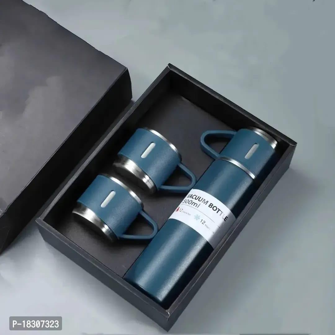 Steel Vacuum Flask Set. Flask Set with 3 Steel Cups