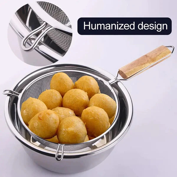 3 Pcs Stainless Steel Wooden Handle Strainers