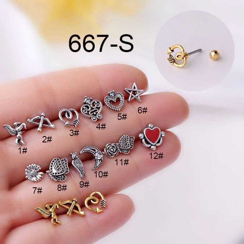 Ear Cartilage Rings & Studs Retro Flower 316L Stainless Steel  Copper Plating