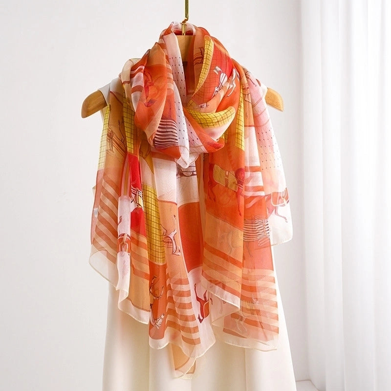 Women's Elegant Geometric Satin Silk Scarf