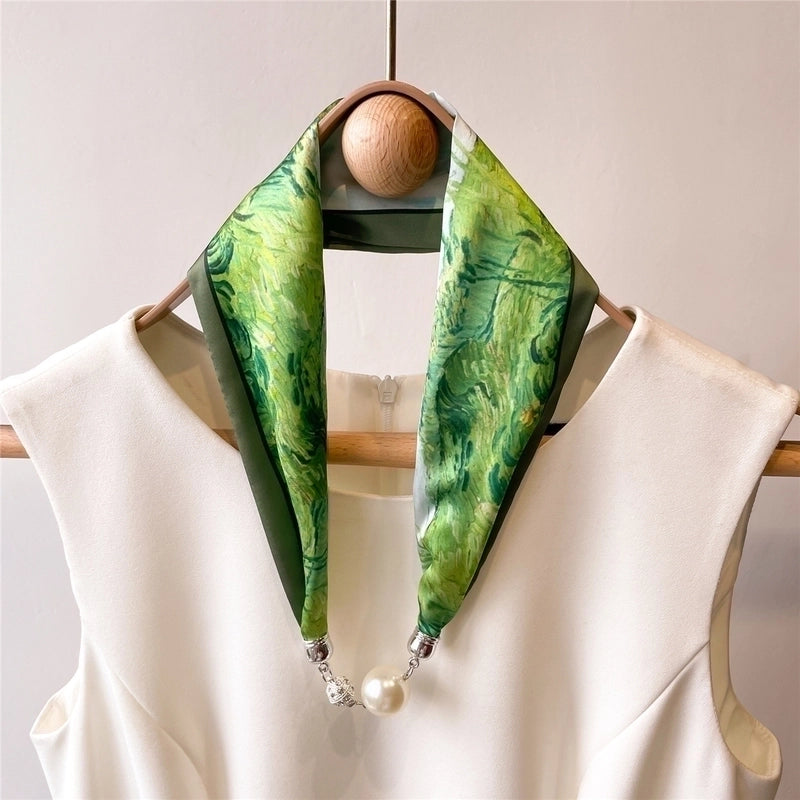Women's Fashion Color Block Stripe Satin Silk Scarves
