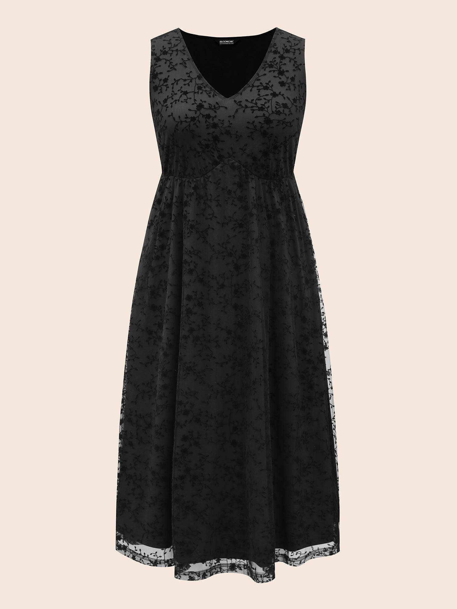 Floral Flocking Mesh Sleeveless Dress
