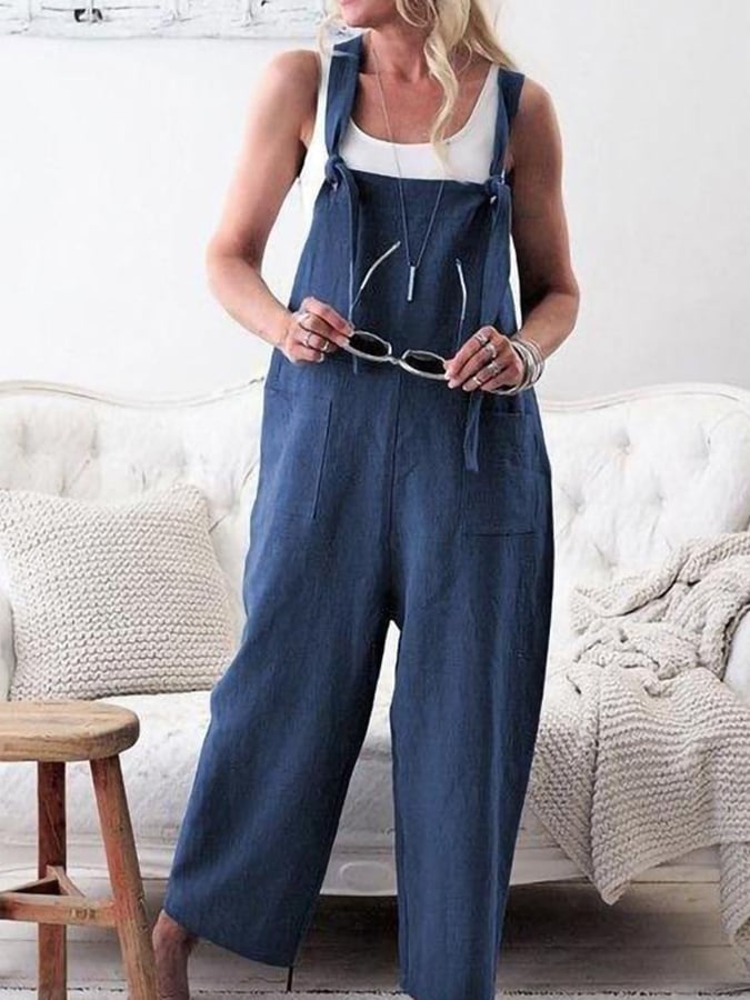 Ladies Cotton Linen Casual Loose Jumpsuit