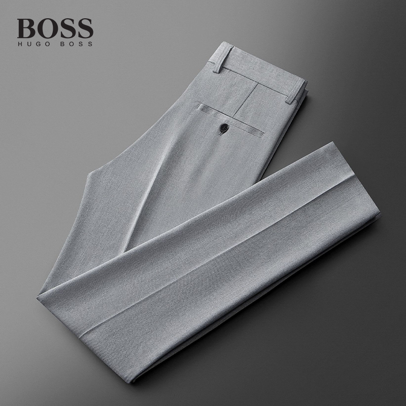 BOSS Luxury Men-s Summer Thin Casual Pants Ice Silk Elastic Drape Suit Pants