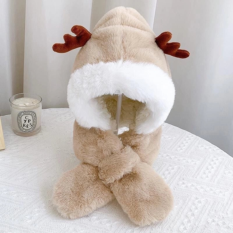 Winter Children's Hat Scarf Integrated Thickened Warm Baby Cute Baby Windproof Ear Protection Hat For Boys And Girls