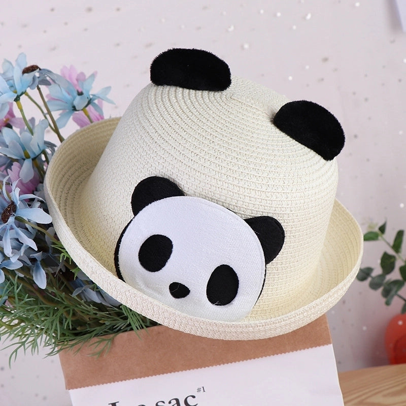 Women's Cute Minimalist Panda Crimping Straw Hat