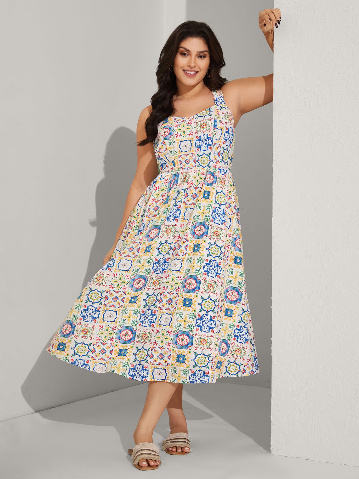Floral Collage Pockets Cami Midi Dress