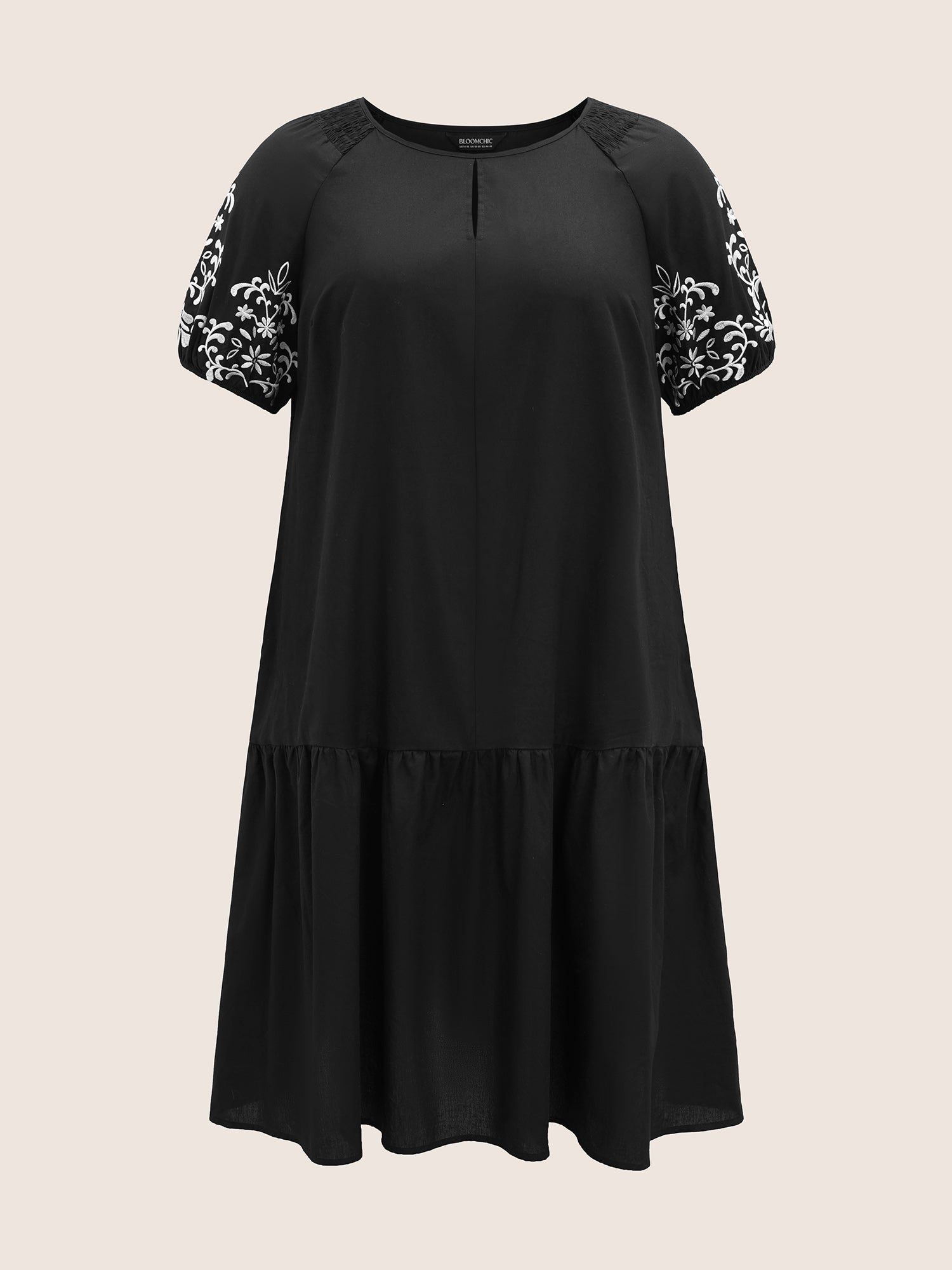 Floral Embroidered Keyhole Lantern Sleeve Dress