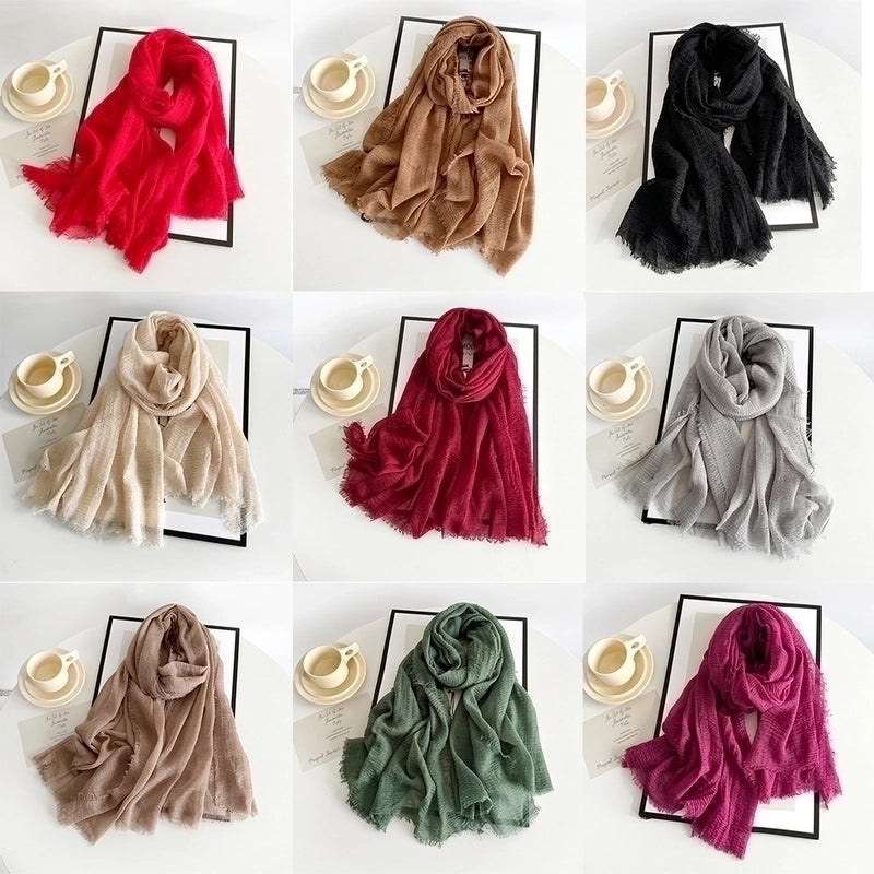 Women's Minimalist Solid Color Imitation Cotton And Linen Silk Scarf