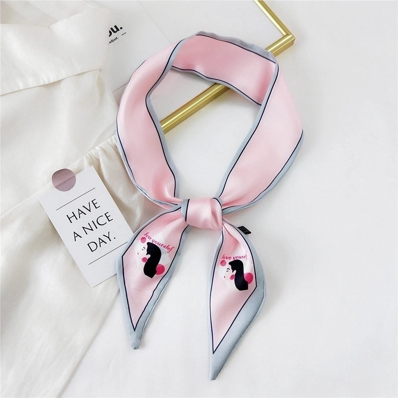 Fashion Streamer Printing Bow Silk Scarf