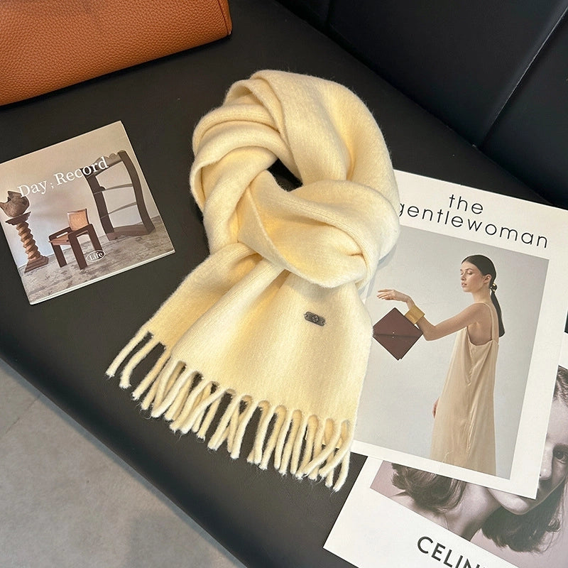 Women's Sweet Solid Color Fleece Scarf