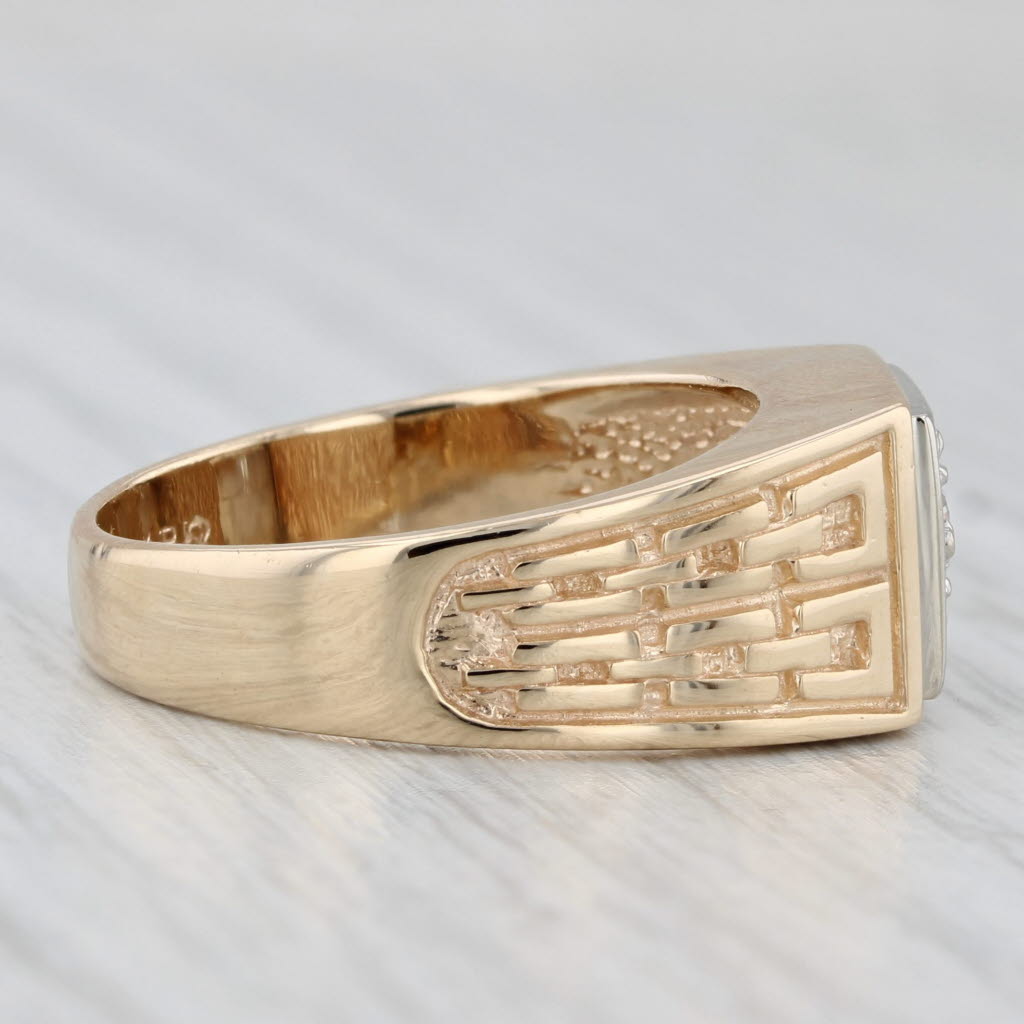 0.10ct Diamond Solitaire Ring 14k Gold Vintage Men's Chain Pattern