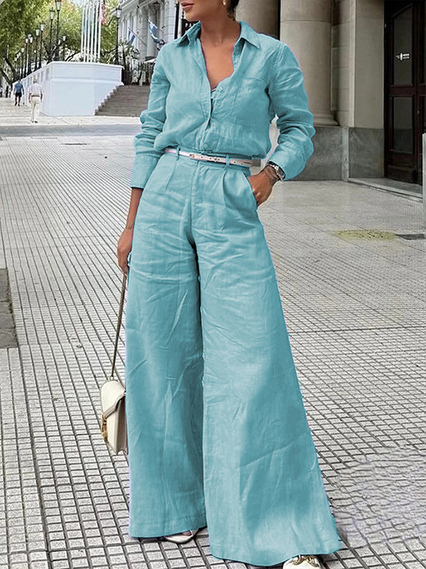 Long Sleeves Loose Solid Color Split-Joint Lapel Blouses&Shirts Tops