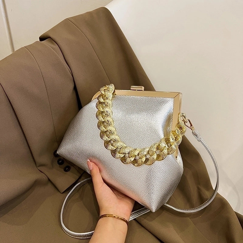 Women's Medium Pu Leather Solid Color Streetwear Square Lock Clasp Crossbody Bag