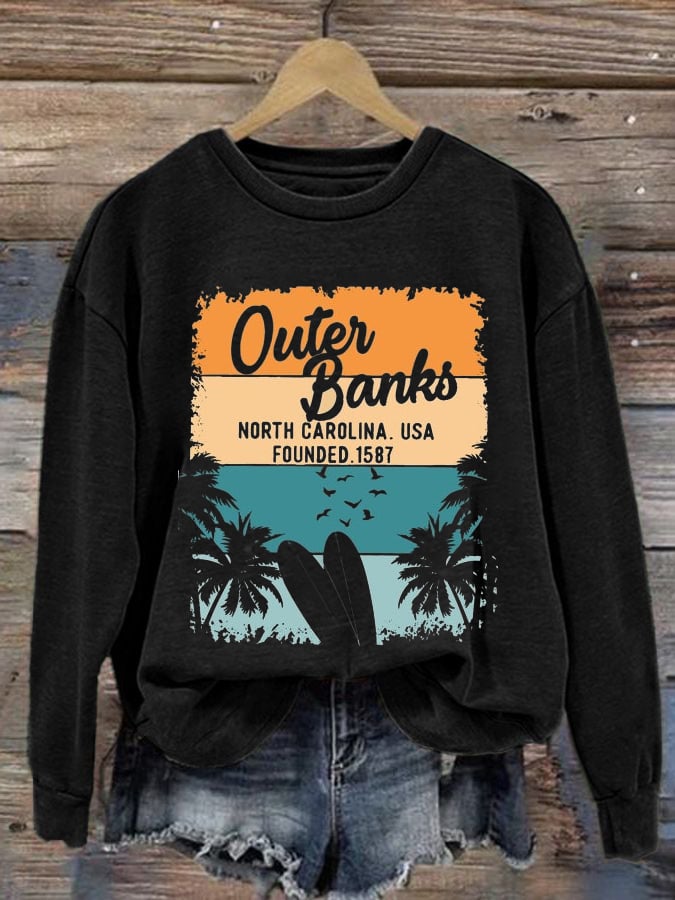 Women's Outer Banks North Carolina Print Round Neck Sweatshirt