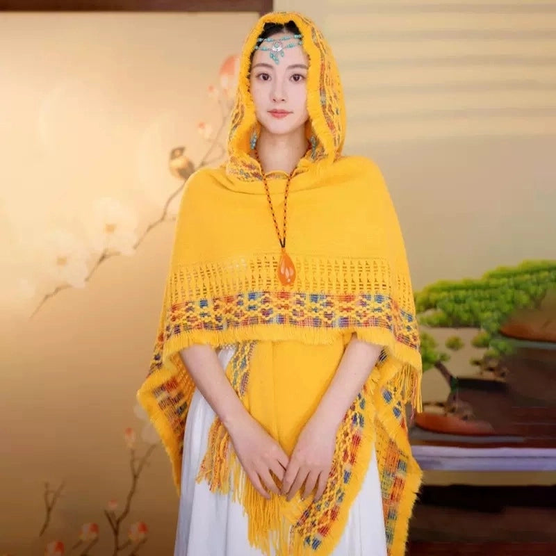 Women's Vintage Style Plaid Solid Color Imitation Cashmere Tassel Shawl
