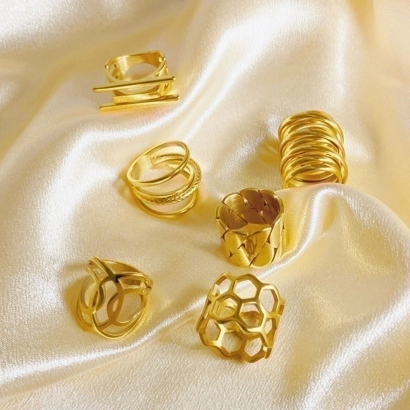 Retro Geometric 304 Stainless Steel 14K Gold Plated Irregular Stainless Steel Rings
