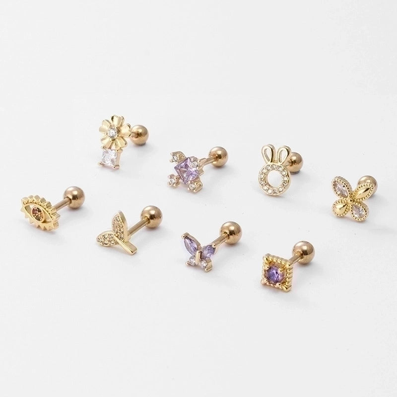 1 Piece Ear Cartilage Rings & Studs Fashion Flower Butterfly Fish Tail 316L Stainless Steel  Copper Inlaid Zircon