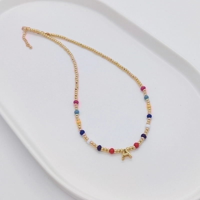Ig Style Minimalist Letter Glass Copper Beaded Knitting Plating 18k Gold Plated Necklace