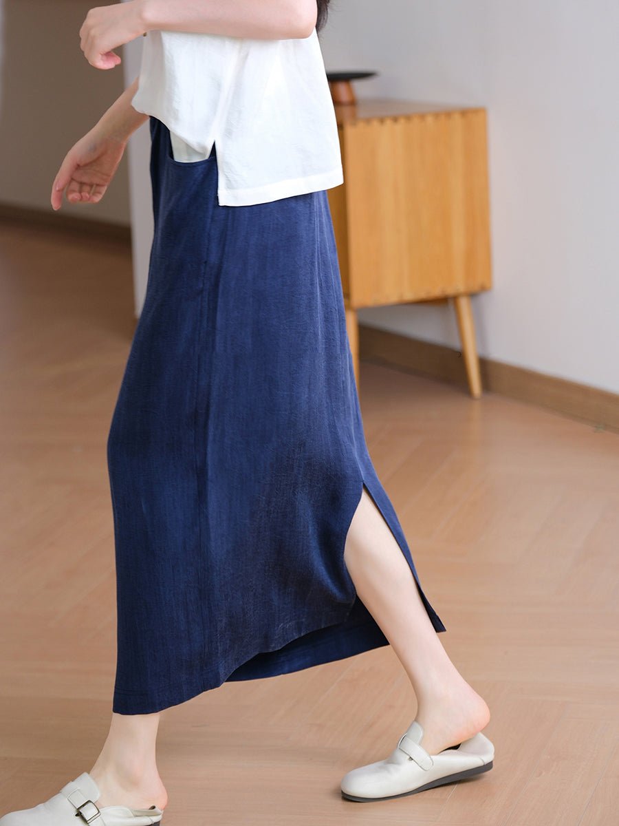 Women Summer Pure Color Linen Straight Skirt