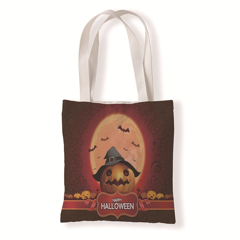 Halloween Women's Medium Canvas Pumpkin Letter Elegant Streetwear Square Open Canvas Bag