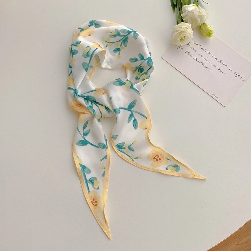 Women's Ig Style Minimalist Flower Satin Printing Silk Scarf