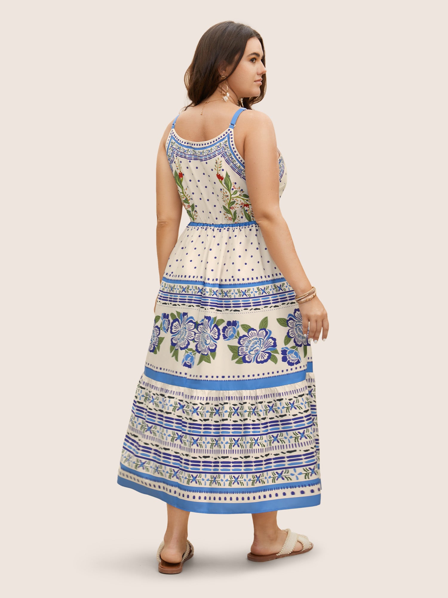 Boho Print Elastic Waist Cami Midi Dress