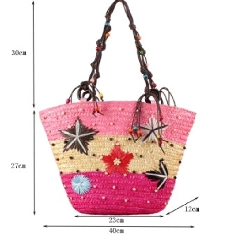 Women's Large Straw Star Cute Vegetable Basket Type Zipper Underarm Bag