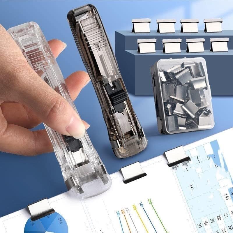 Staple Metal Clip Push Hand Paper Clipper With Refill Fixing Organizing Stapler Reusable Push Clamp For Document File Stationery