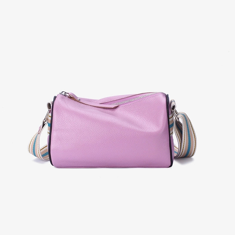 Women's Medium Leather Solid Color Basic Zipper Shoulder Bag
