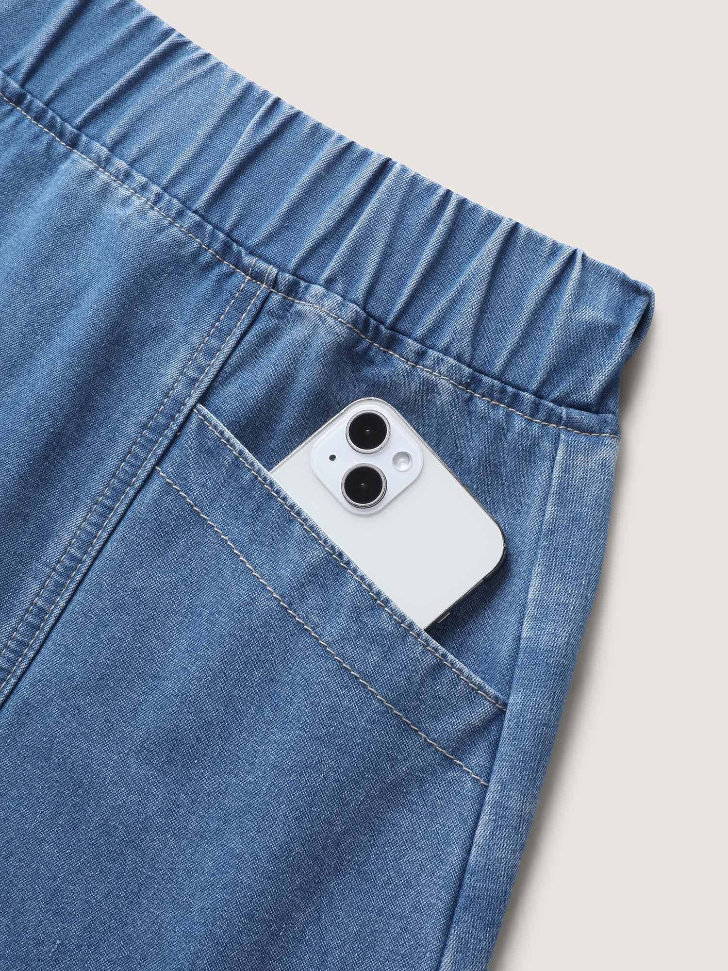 Stretchy Waistband Pockets Denim Skirt