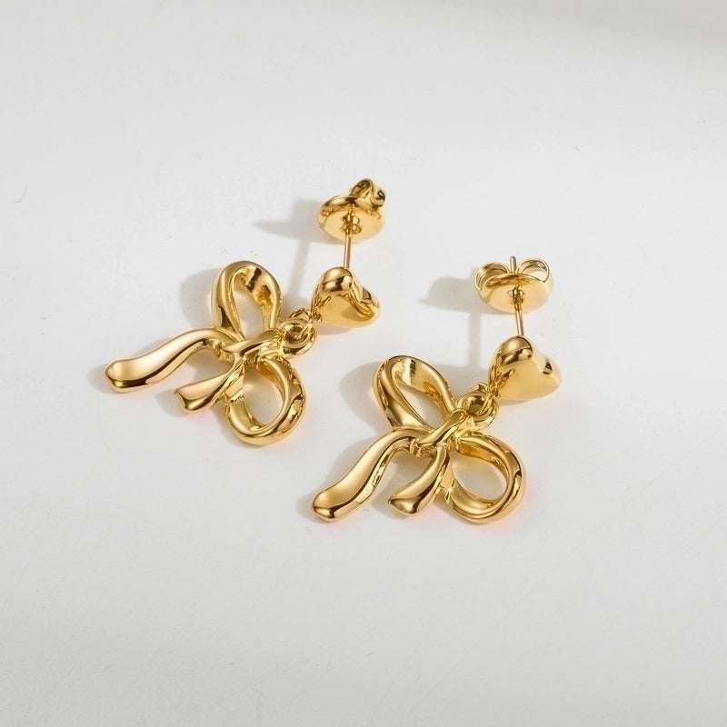 1 Pair Cute Minimalist Classic Style Bow Knot Plating Stainless Steel 18k Gold Plated Ear Studs