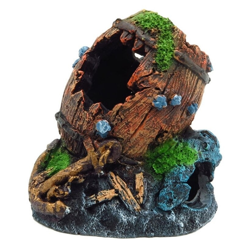 Resin Broken Barrel Ornament For Aquarium