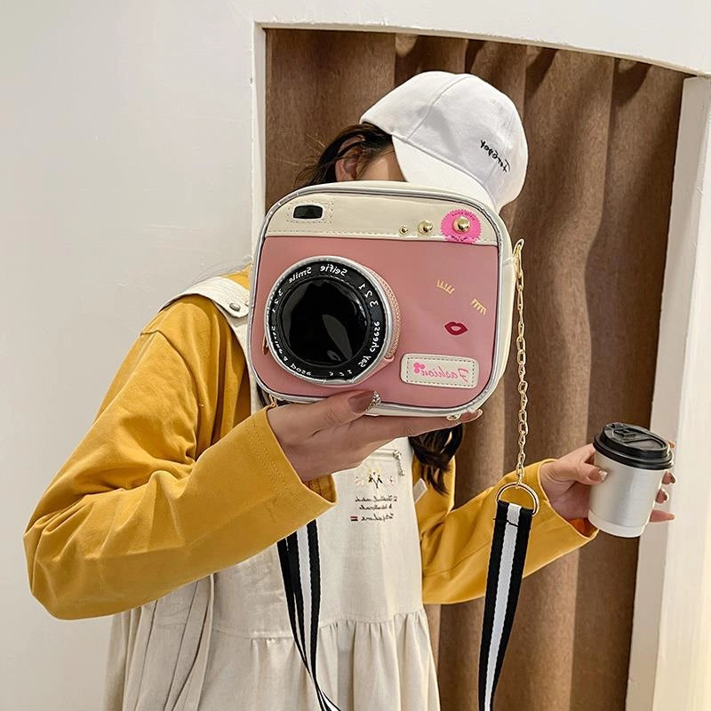 Women's Small Polyester Leather Camera Streetwear Square Zipper Crossbody Bag