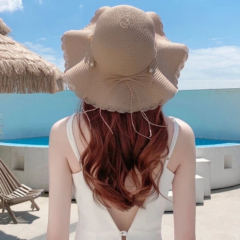 Women's Sweet Pastoral Color Block Bowknot Side Of Fungus Straw Hat
