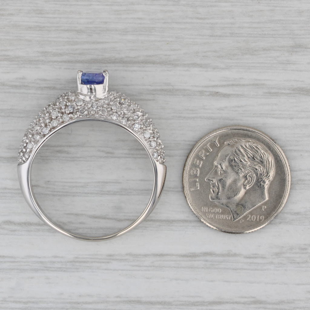 1.15ctw Tanzanite Pave Diamond Ring 14k White Gold Size 9.5