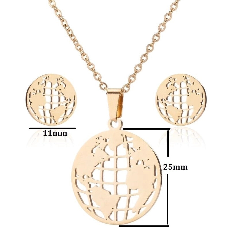 Fashion Geometric 201 Stainless Steel 18K Gold Plated Plating Earrings Necklace