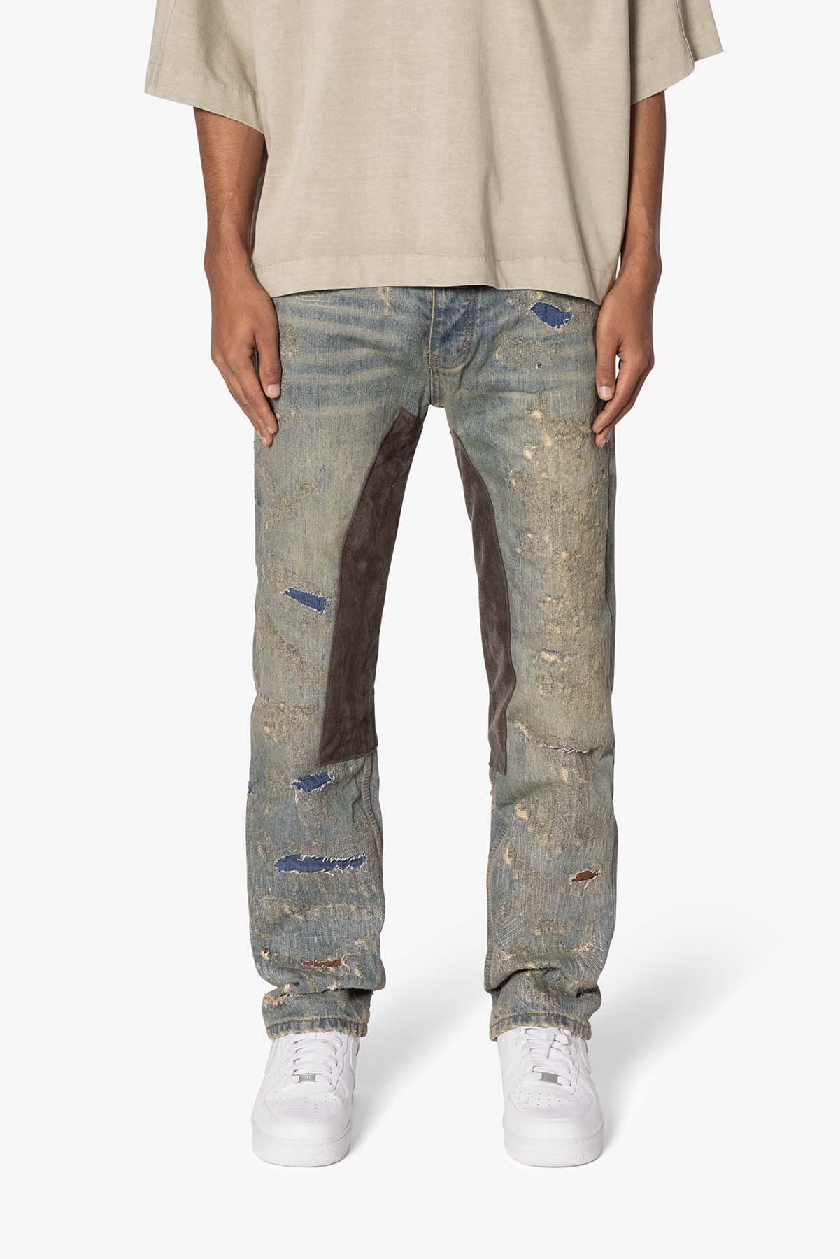 V613 Distressed Saddle Denim - Blue