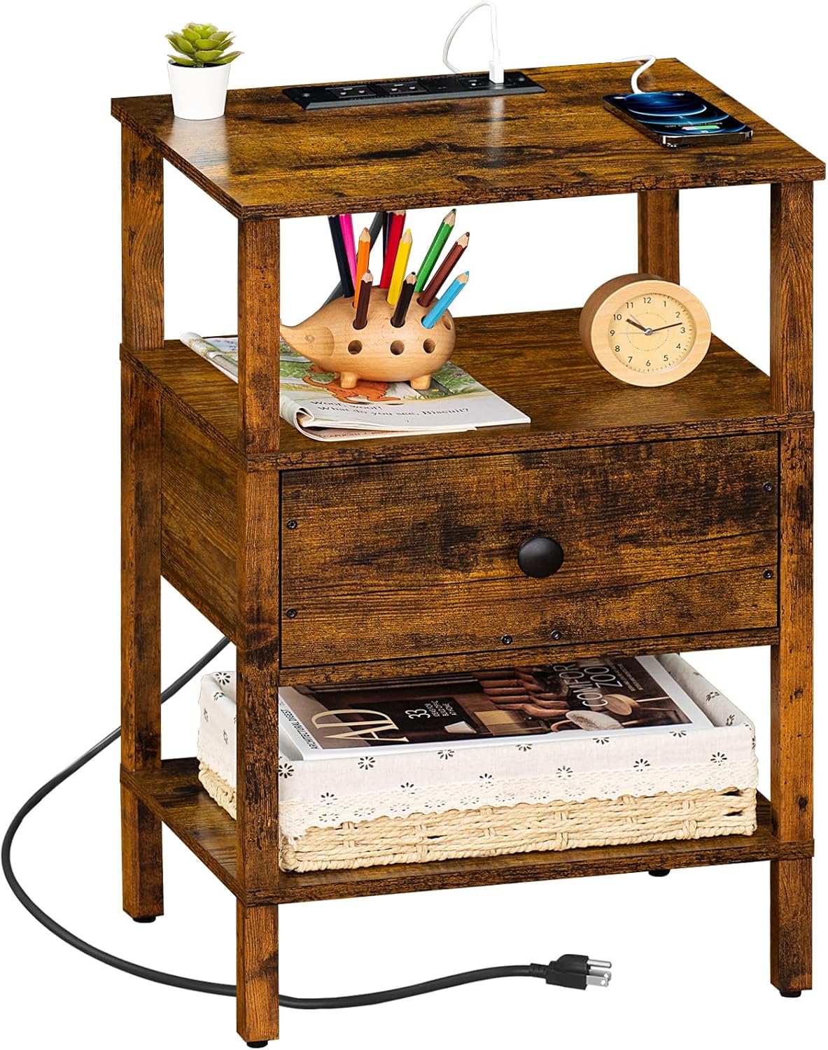 Nightstand with Charging Station and USB Ports