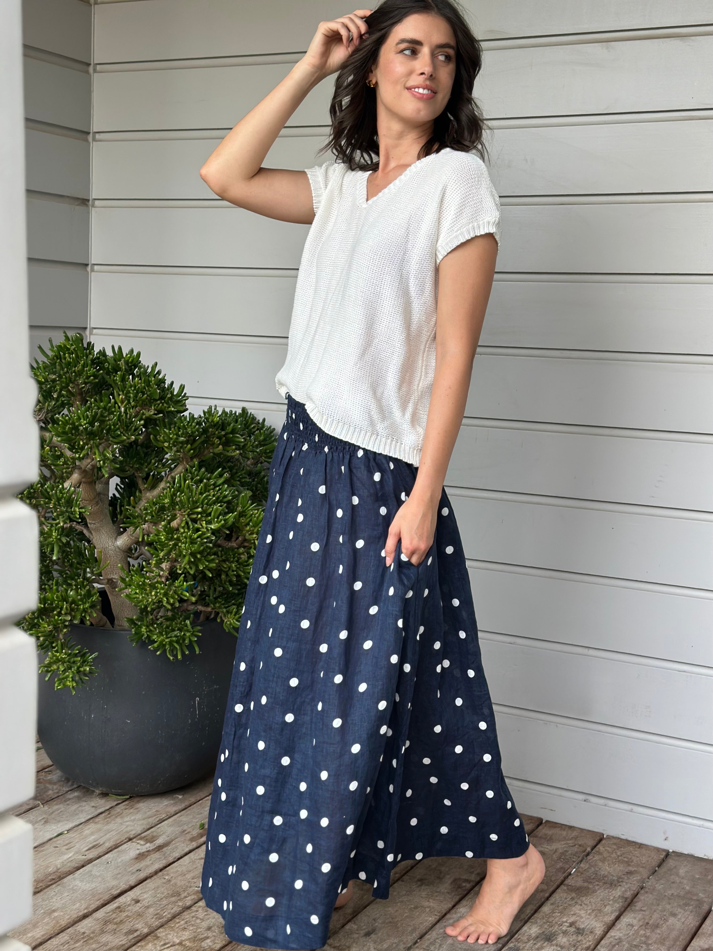 lulu skirt - navy spot linen