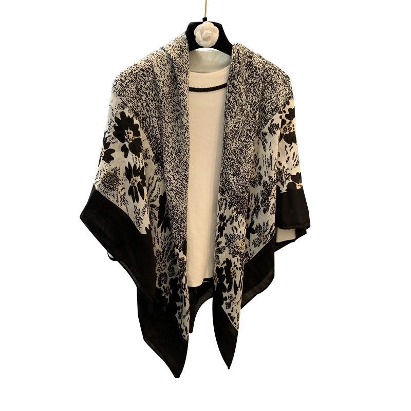 Women's Classic Style Oversized Camellia Polyester Printing Shawl