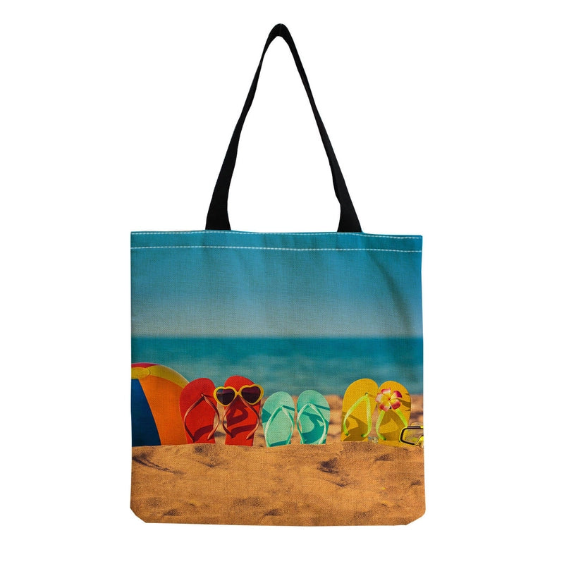 Women's Medium Linen Underwater World Beach Square Open Shopping Bags