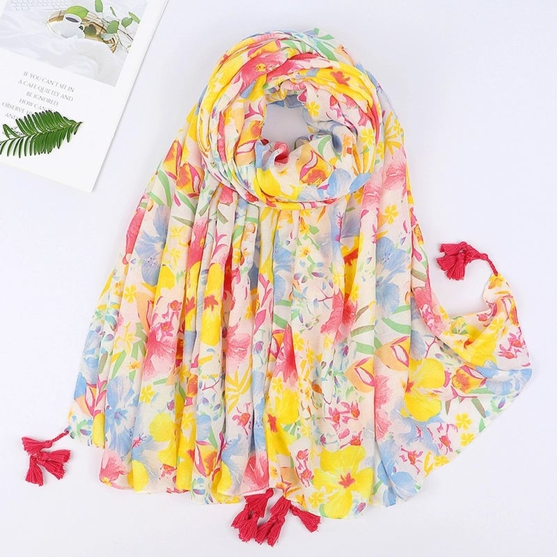 Women's Sweet Pastoral Flower Polyester Silk Scarf