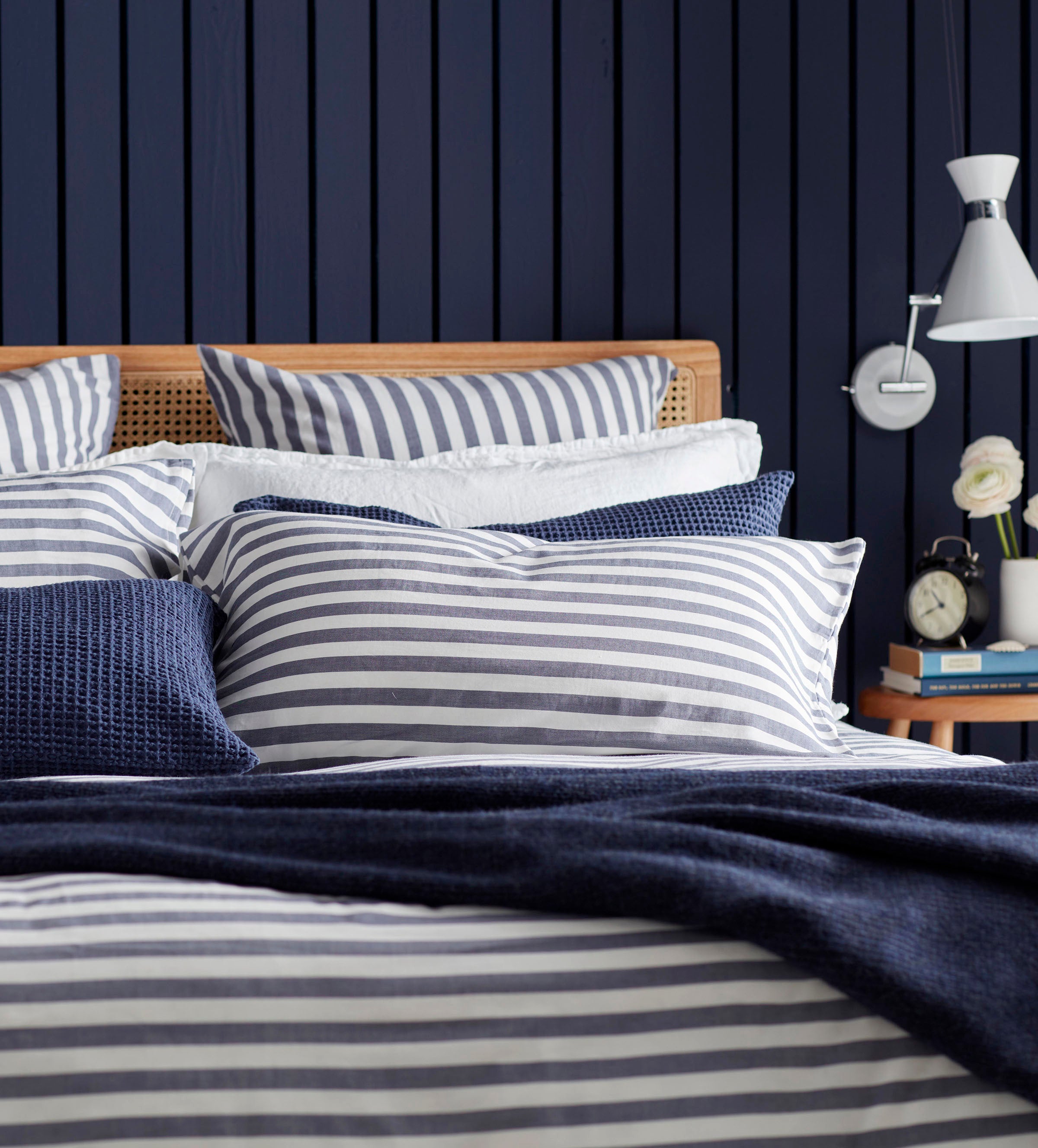Navy Coastal Stripe 100% Cotton Housewife Pillowcase