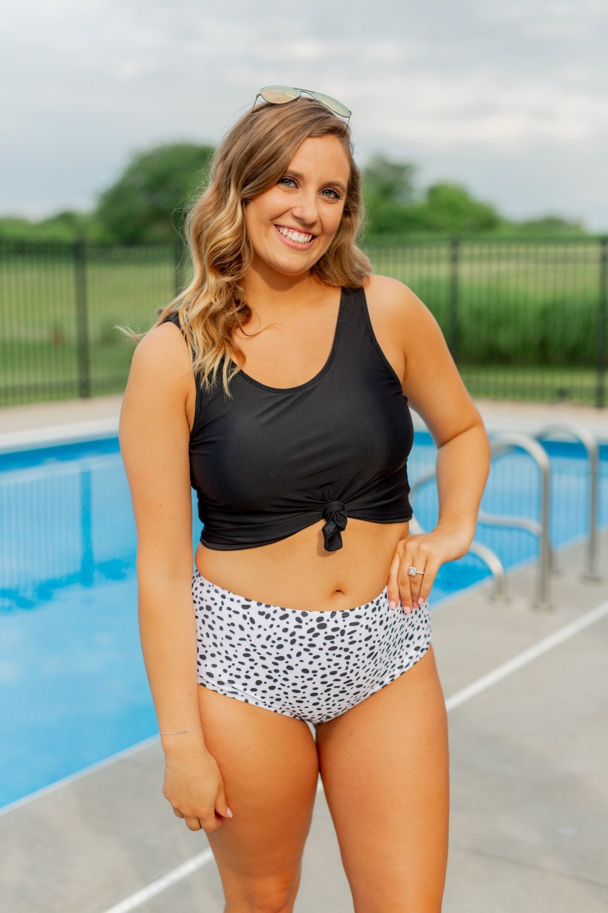 High Waisted Swimsuit Bottoms- Dalmatian Print