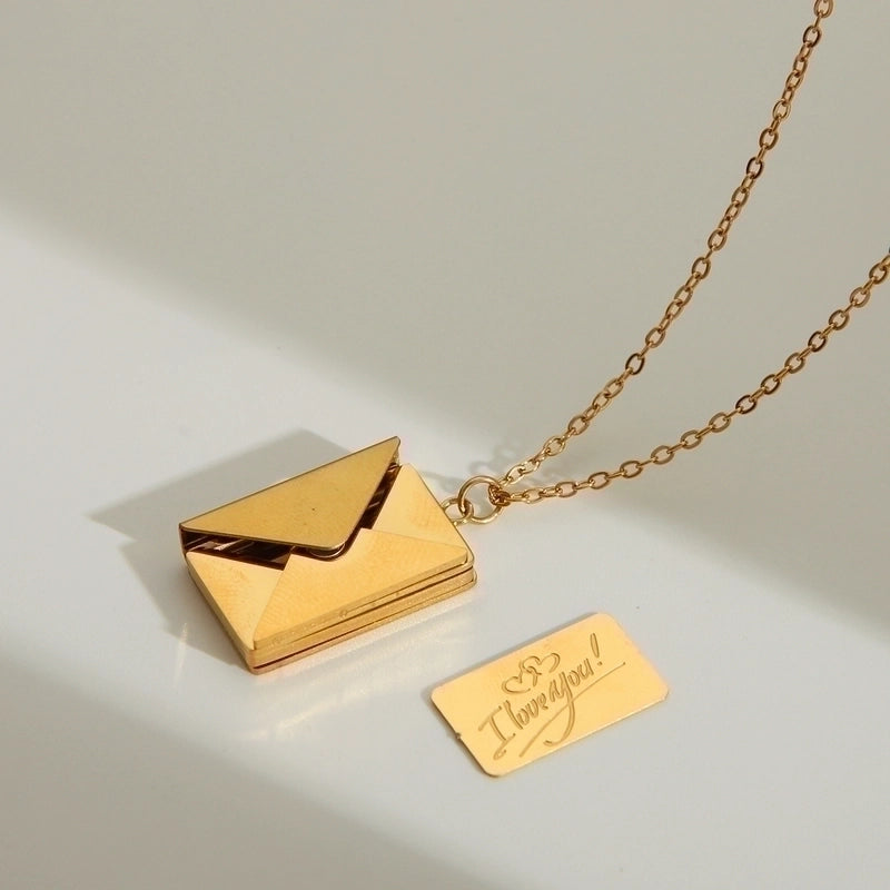 IG Style Minimalist Commute I Love You Envelope 304 Stainless Steel 18K Gold Plated Pendant Necklace