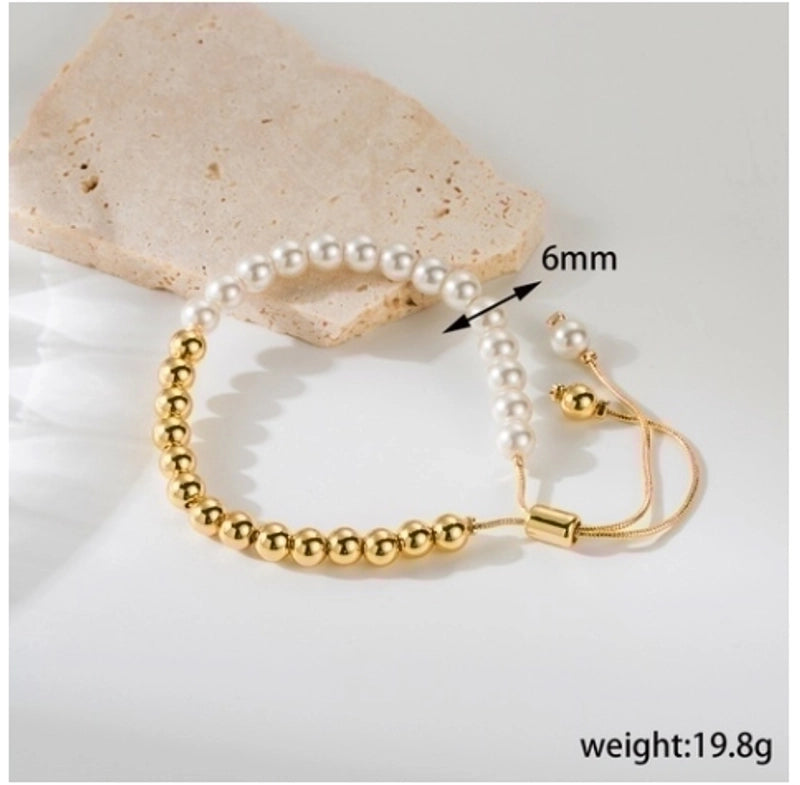 Classic Style Round Imitation Pearl Copper Beaded Patchwork Plating 18k Gold Plated Bracelets