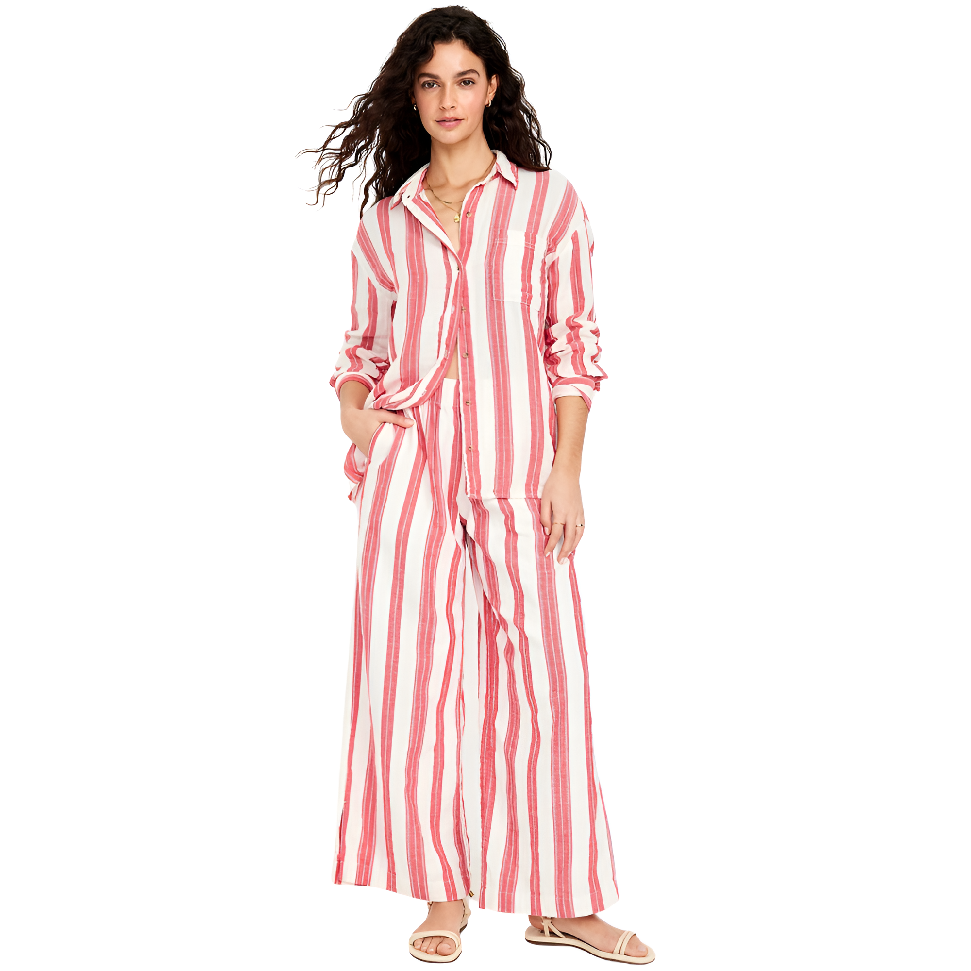 High Rise Crinkle Gauze Stripe Super Wide Pants