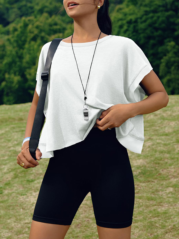 Loose Raglan Sleeve Hollow Split-Joint Round-Neck T-Shirts