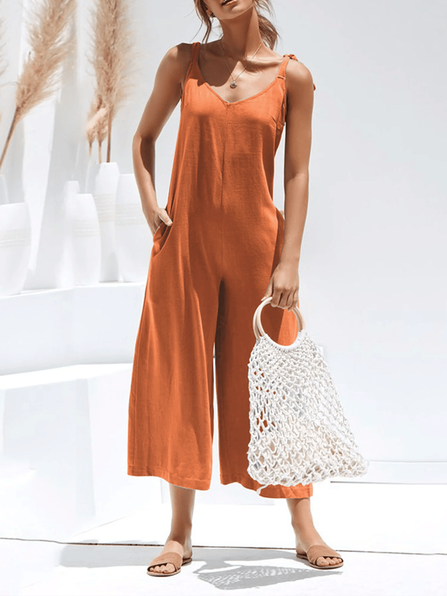 Women's Loose Casual Cotton Linen Jumpsuit